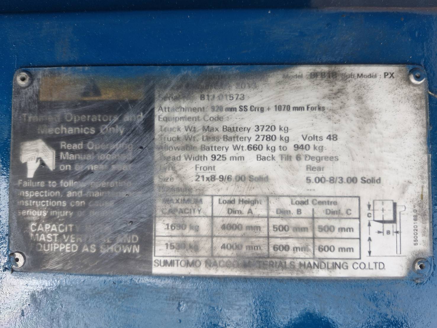 SUMITOMO FORKLIFT COUNTER 8FB18PX-TF400S, ELECTRIC, 1.8