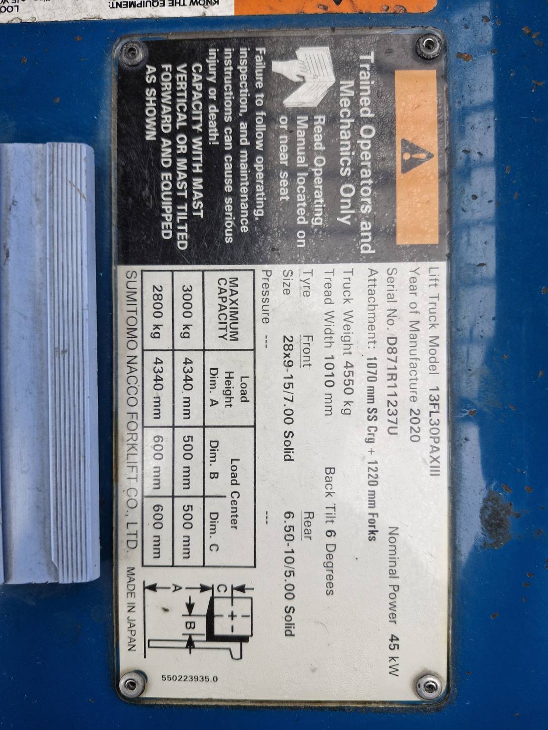 SUMITOMO FORKLIFT COUNTER 13FL30PAXIII-BLE-VF300, LPG, 3.0