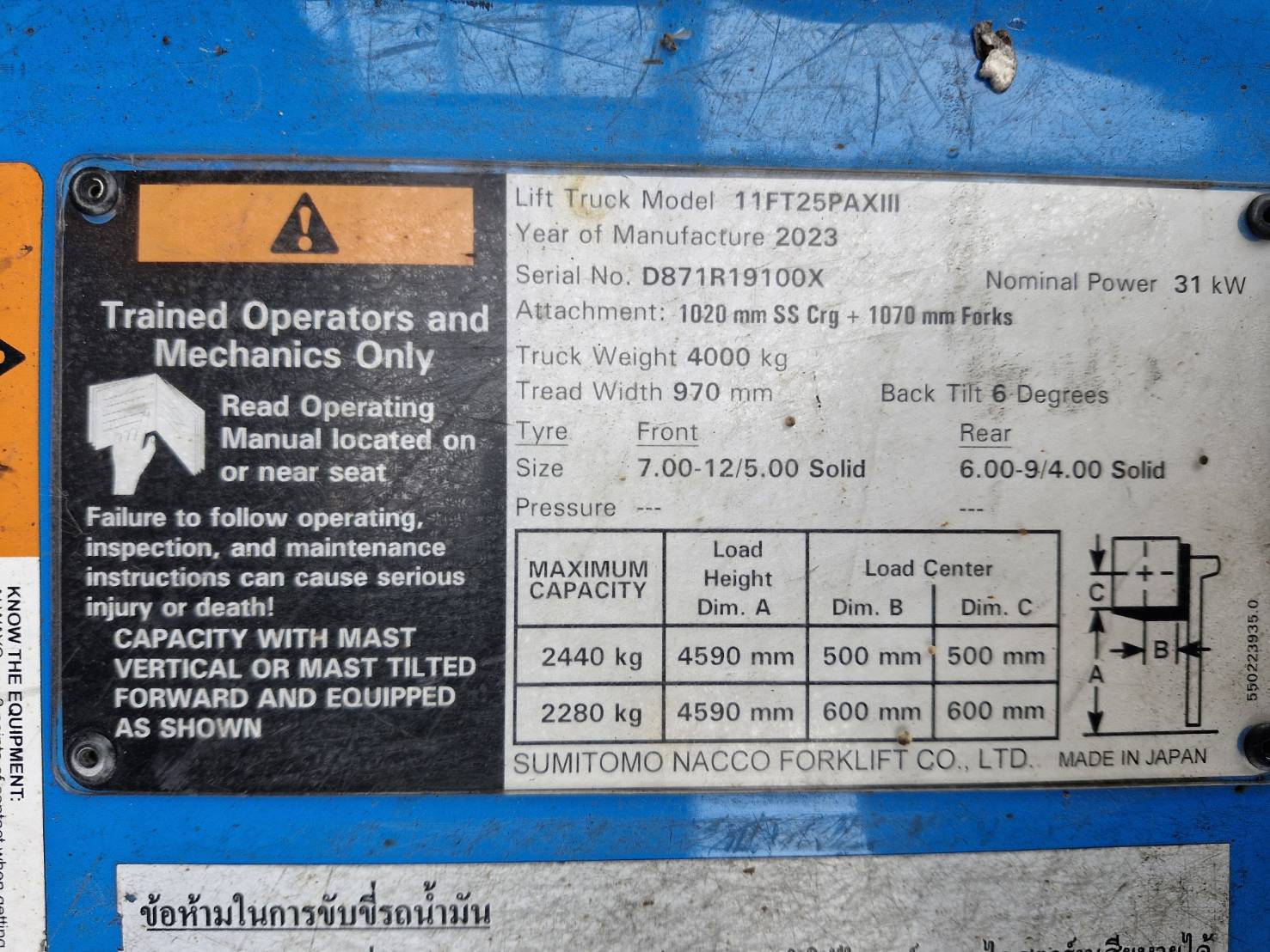 SUMITOMO FORKLIFT COUNTER 11FT25PAXIII-AT-TF4545, LPG, 2.5