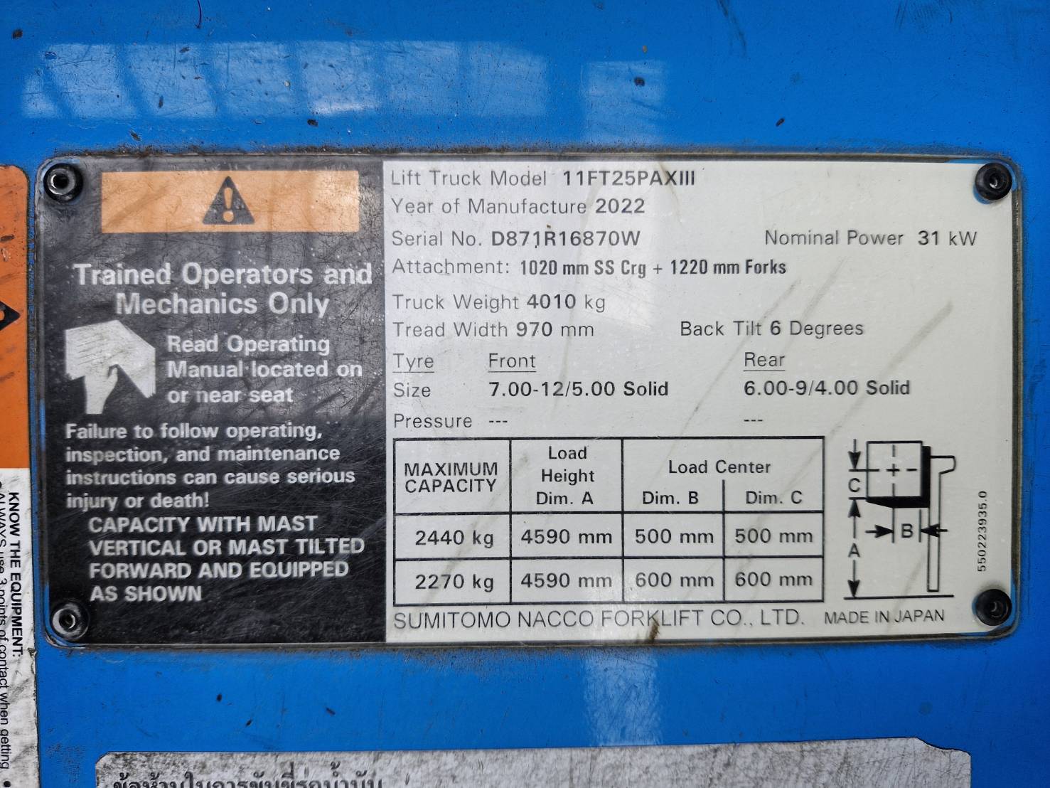 SUMITOMO FORKLIFT COUNTER 11FT25PAXIII-AT-TF4545, LPG, 2.5