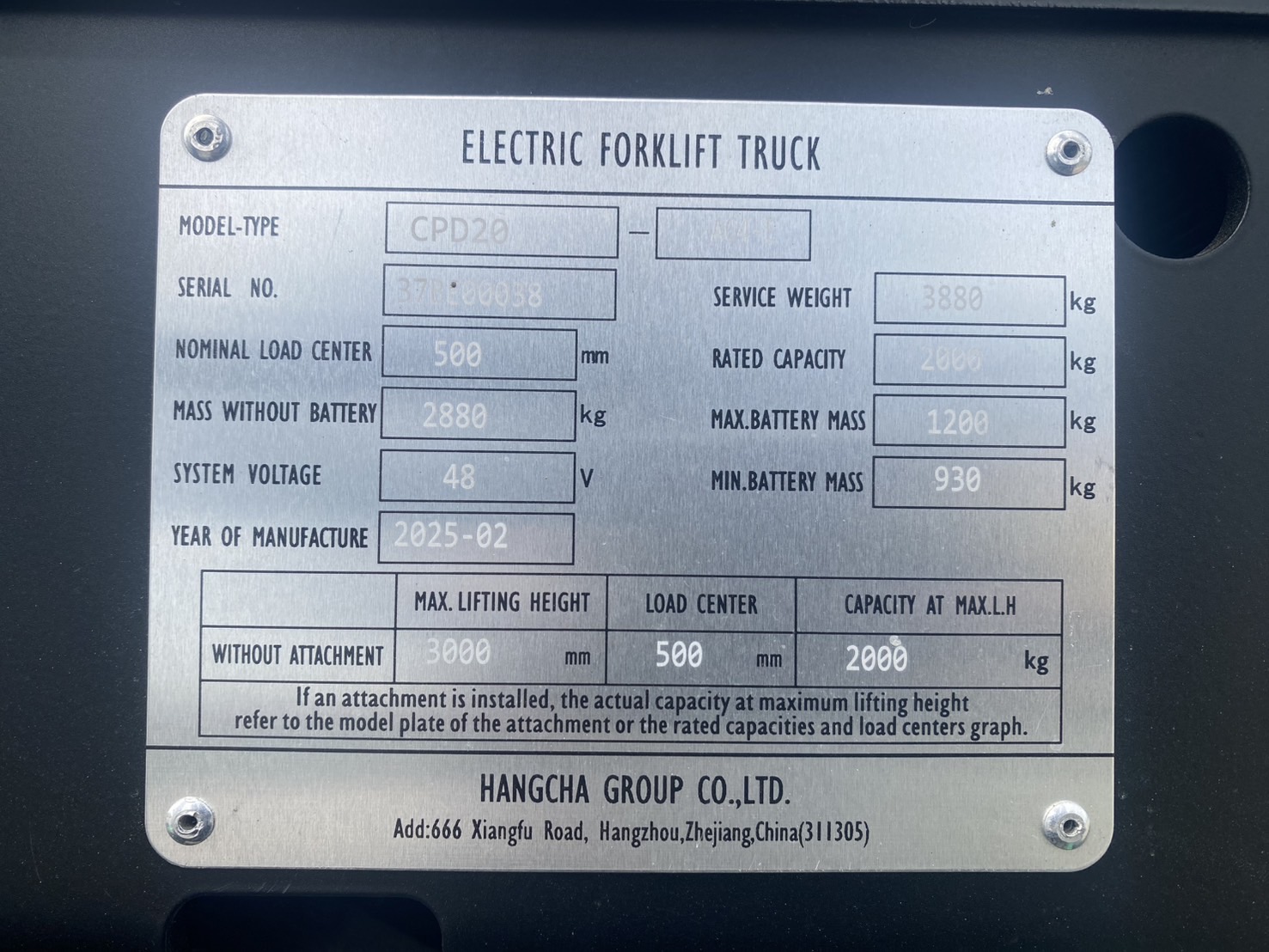 HANGCHA FORKLIFT COUNTER CPD20-AC4-E-M300, ELECTRIC, 2.0