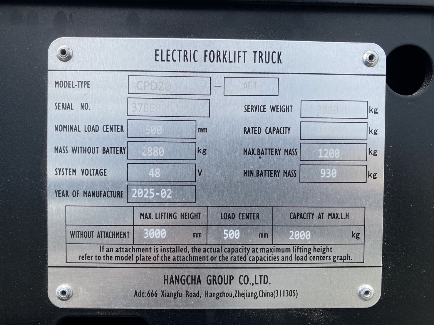 HANGCHA FORKLIFT COUNTER CPD20-AC4-E-M300, ELECTRIC, 2.0