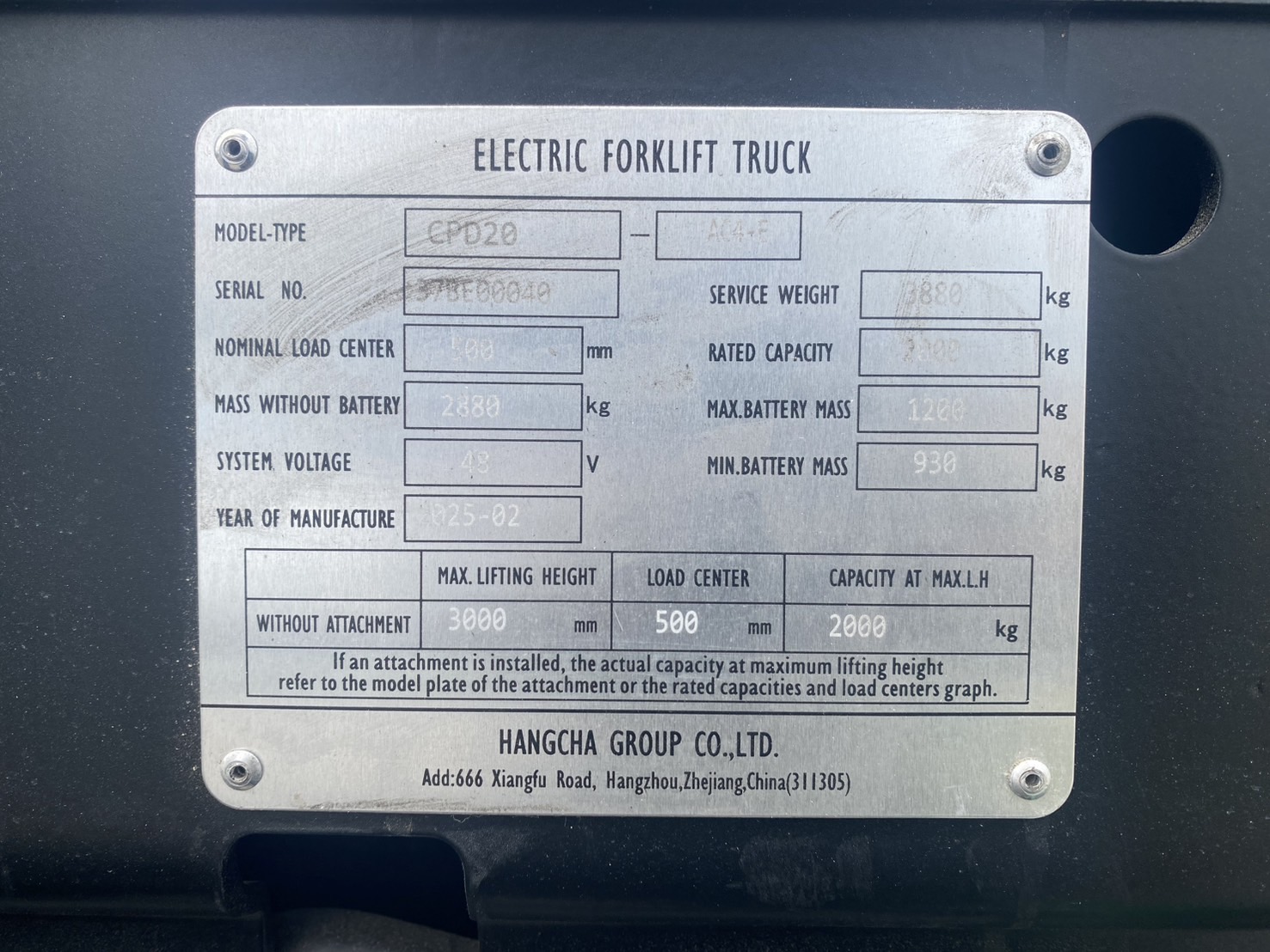 HANGCHA FORKLIFT COUNTER CPD20-AC4-E-M300, ELECTRIC, 2.0