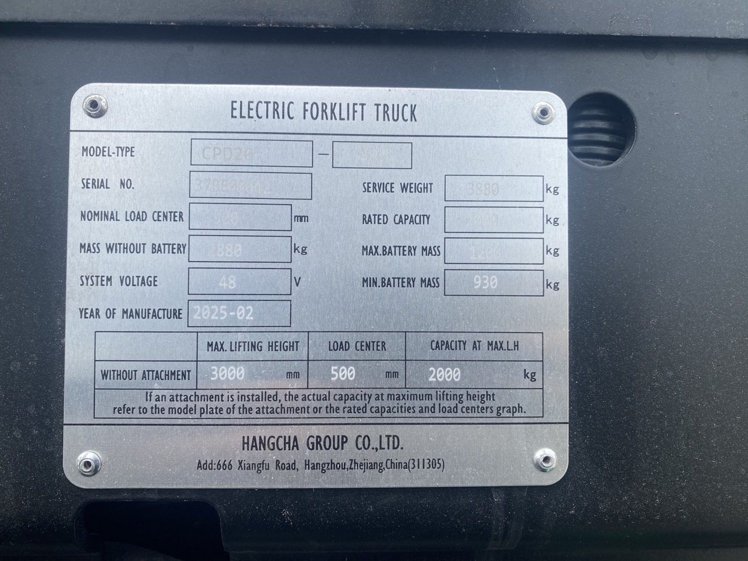 HANGCHA FORKLIFT COUNTER CPD20-AC4-E-M300, ELECTRIC, 2.0