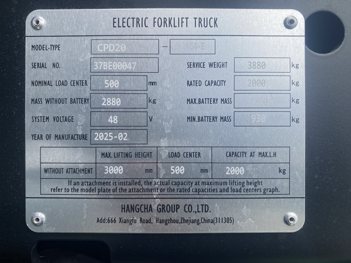HANGCHA FORKLIFT COUNTER CPD20-AC4-E-M300, ELECTRIC, 2.0