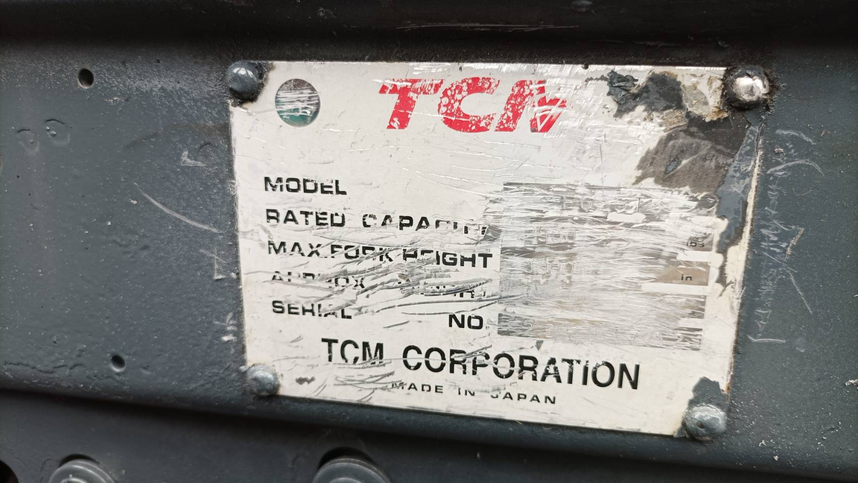 TCM FORKLIFT COUNTER FG25T3-VFHM500S, LPG, 2.5