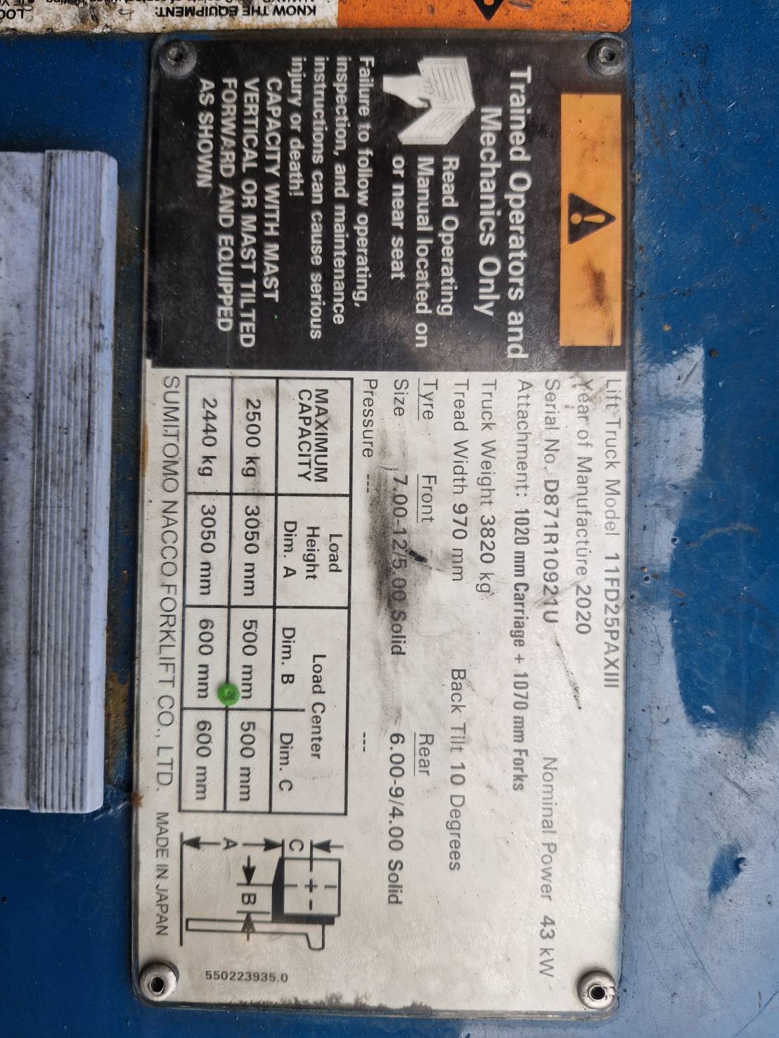SUMITOMO FORKLIFT COUNTER 11FD25PAXIII-BD-V300, DIESEL, 2.5