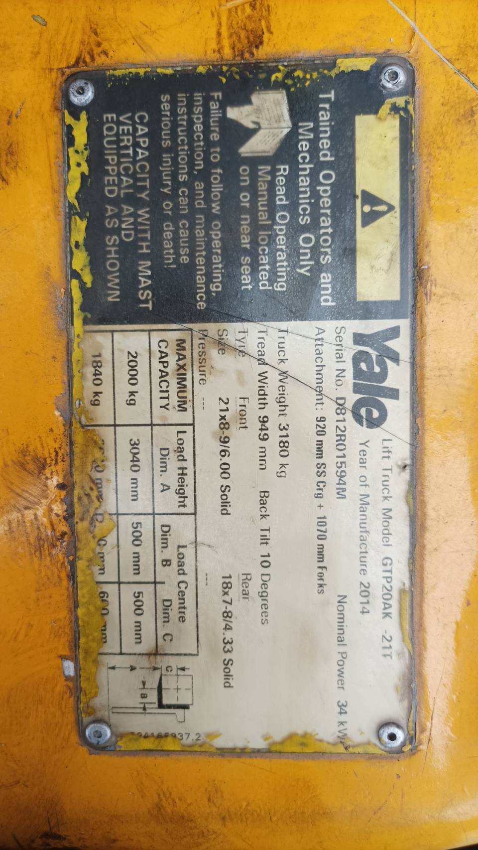 YALE FORKLIFT COUNTER GTP20AK-V300, LPG, 2.0