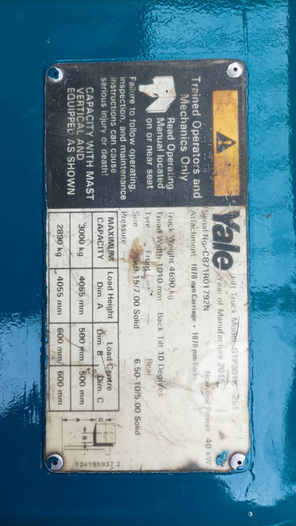 YALE FORKLIFT COUNTER GTP30TK-V400, LPG, 3.0