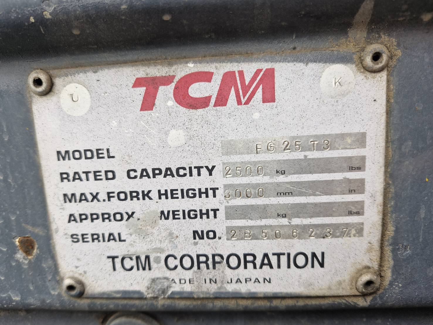 TCM FORKLIFT COUNTER FG25T3-VFHM500S, LPG, 2.5