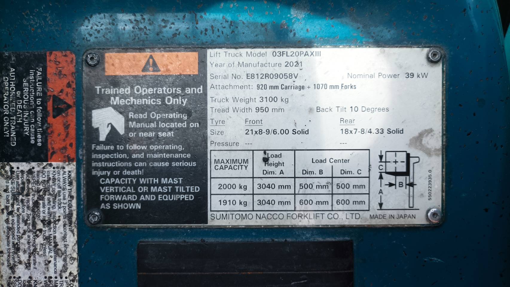 SUMITOMO FORKLIFT COUNTER 03FL20PAXIII-ALE-V300, LPG, 2.0