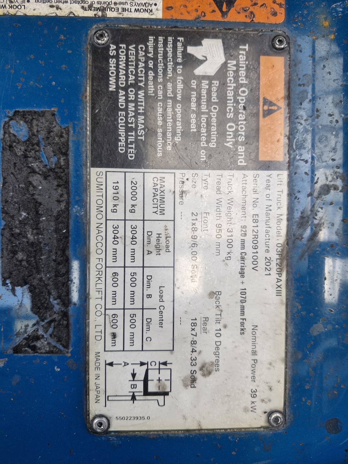 SUMITOMO FORKLIFT COUNTER 03FL20PAXIII-ALE-V300, LPG, 2.0