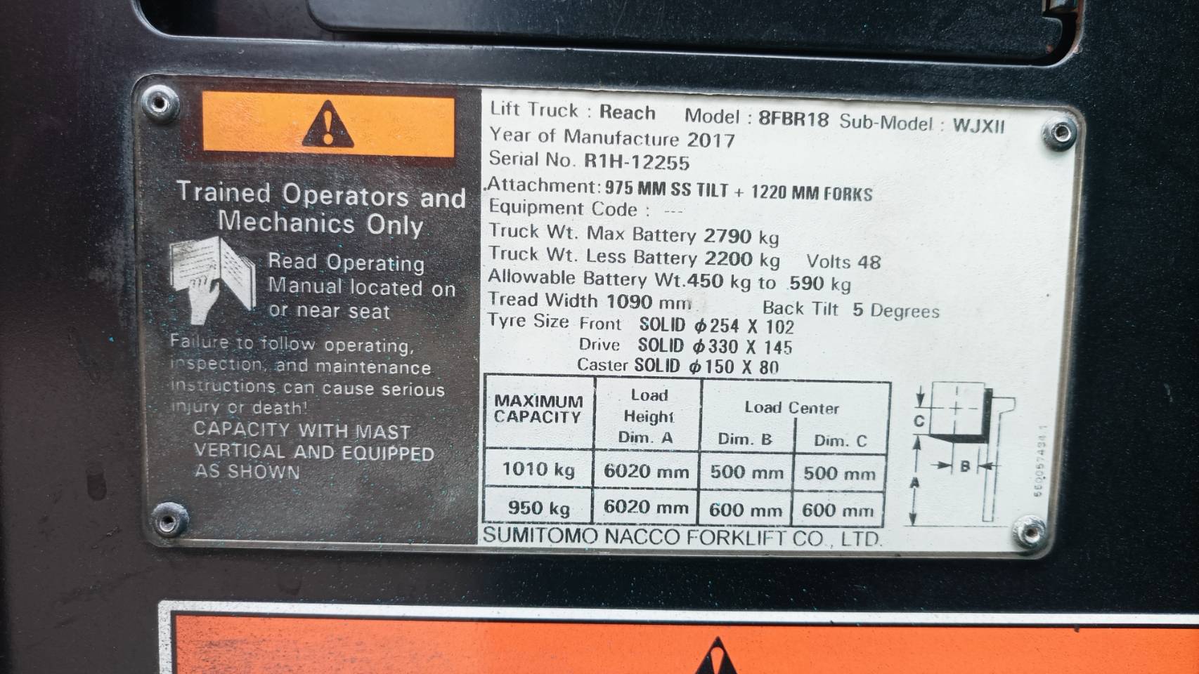 SUMITOMO FORKLIFT REACH 8FBR18WJXII-TF600S, ELECTRIC, 1.8