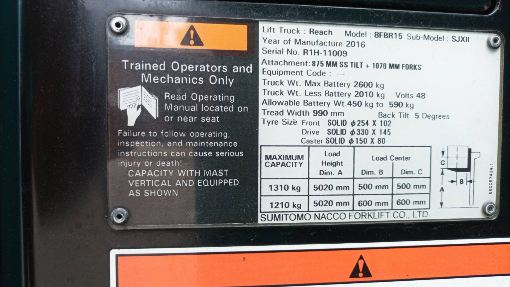 SUMITOMO FORKLIFT REACH 8FBR15SJXII-TF500S, ELECTRIC, 1.5