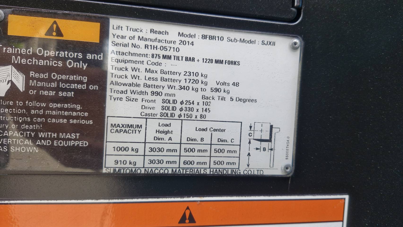 SUMITOMO FORKLIFT REACH 8FBR10SJXII-V300, ELECTRIC, 1