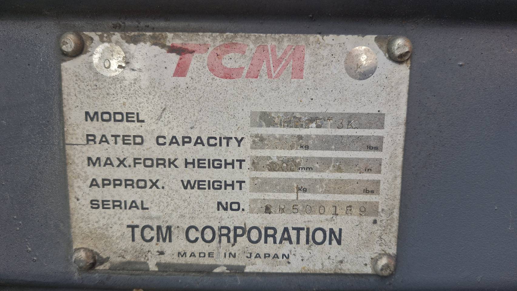 TCM FORKLIFT COUNTER FD25T3K, DIESEL, 2.5