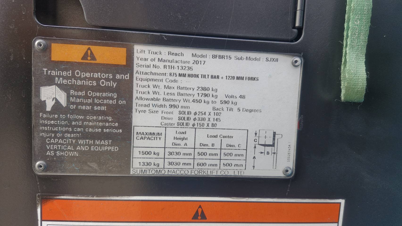 SUMITOMO FORKLIFT REACH 8FBR15SJXII-V300, ELECTRIC, 1.5