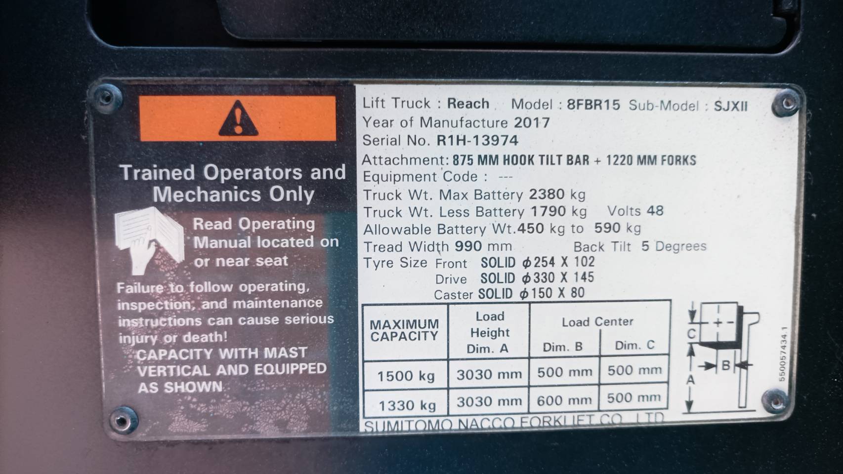 SUMITOMO FORKLIFT REACH 8FBR15SJXII-V300, ELECTRIC, 1.5