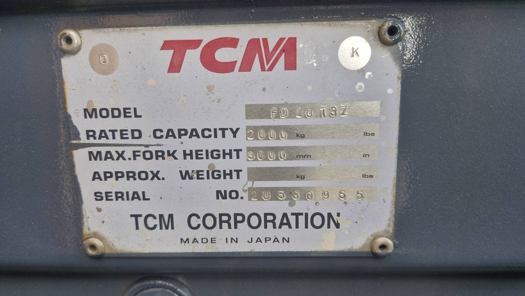 TCM FORKLIFT COUNTER FD20T3Z-VM300UCT, DIESEL, 2.0