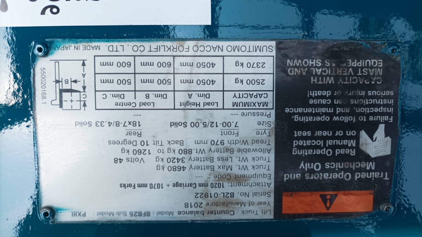 SUMITOMO FORKLIFT COUNTER 8FB25PXIII-V400, ELECTRIC, 2.5