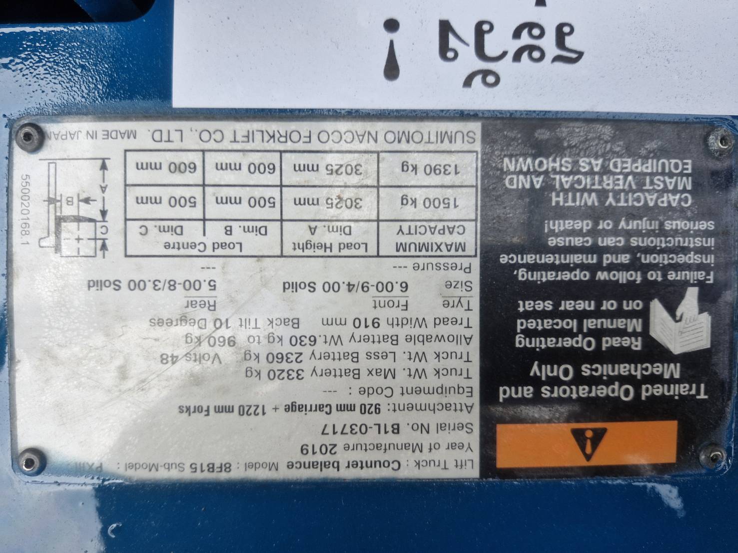 SUMITOMO FORKLIFT COUNTER 8FB15PXIII-V300, ELECTRIC, 1.5