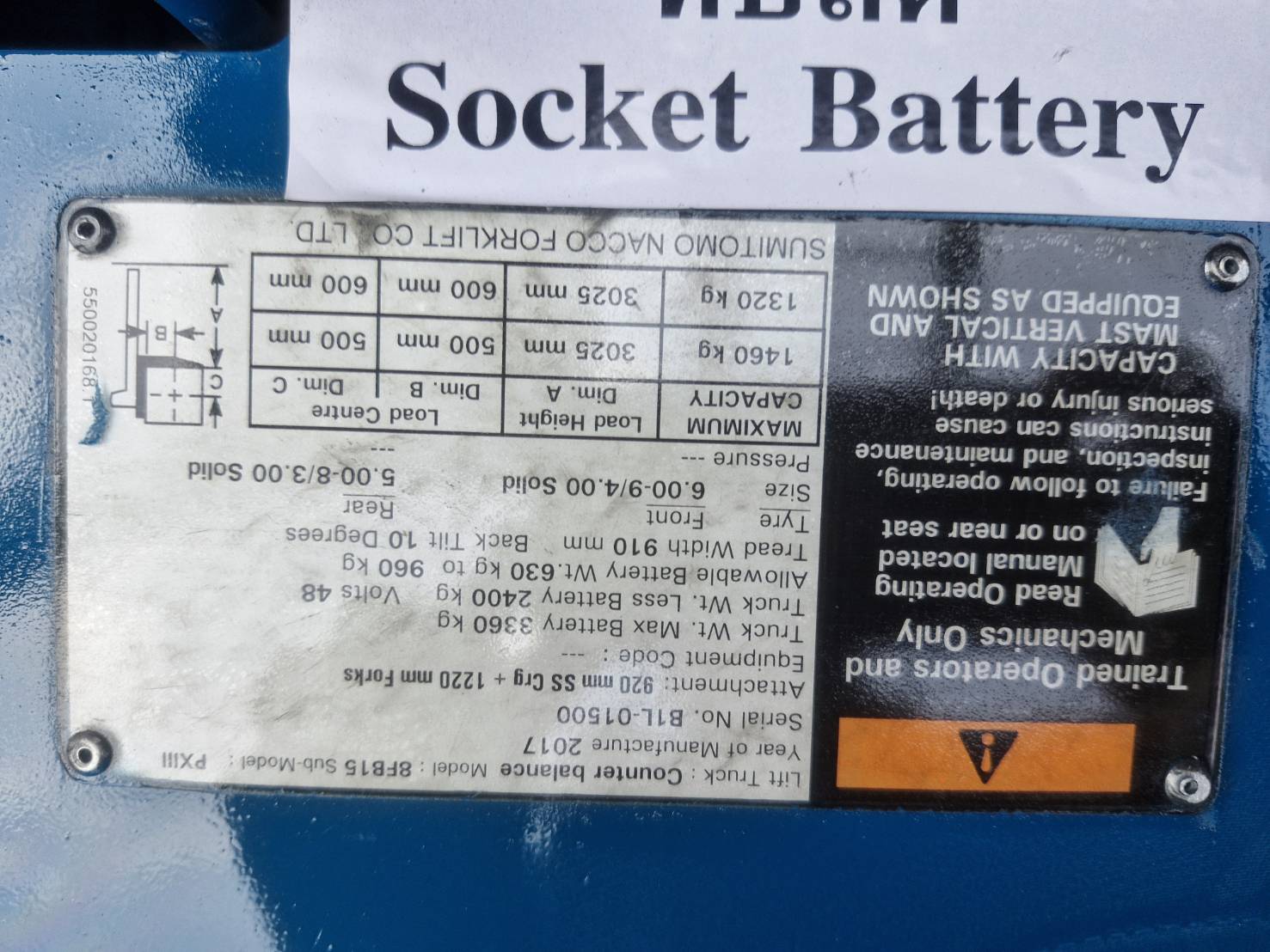 SUMITOMO FORKLIFT COUNTER 8FB15PXIII-VF300, ELECTRIC, 1.5