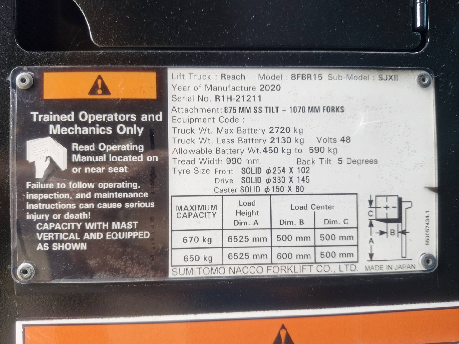SUMITOMO FORKLIFT REACH 8FBR15SJXII-TF650, ELECTRIC, 1.5