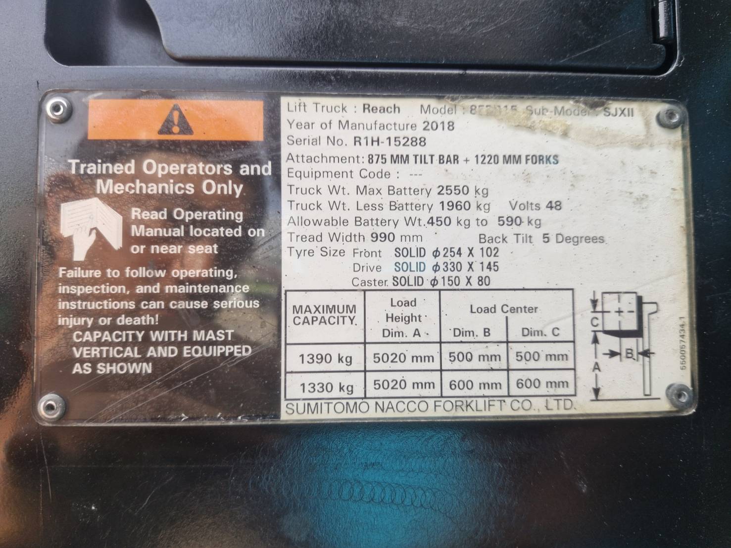 SUMITOMO FORKLIFT REACH 8FBR15SJXII-TF500, ELECTRIC, 1.5