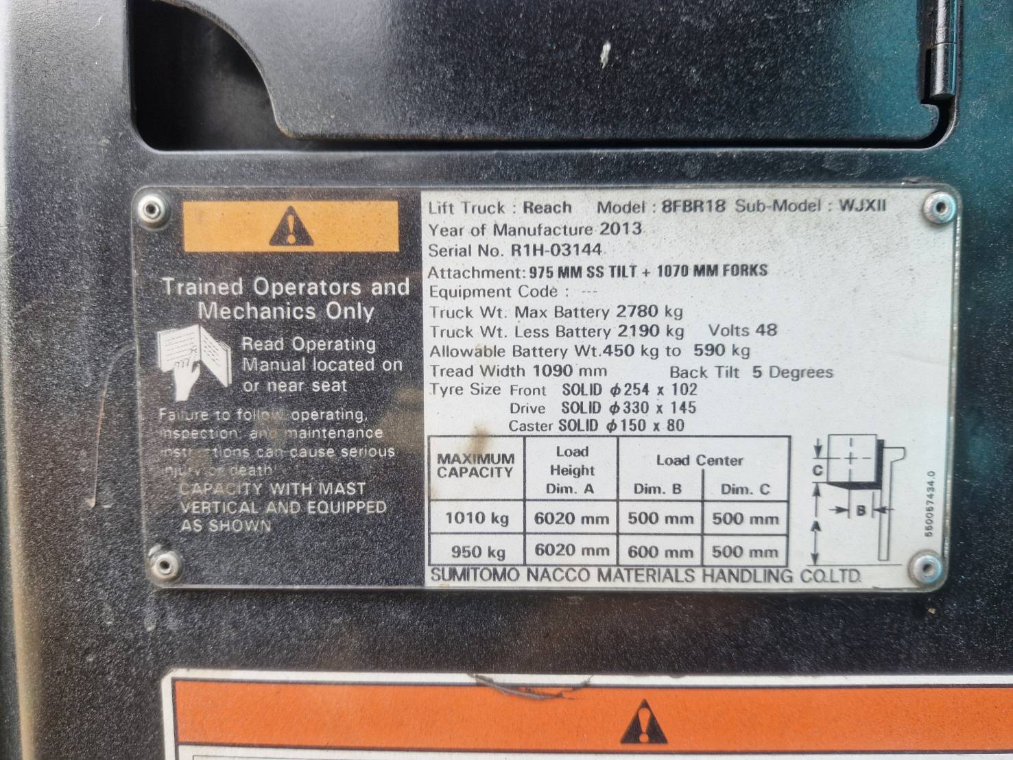 SUMITOMO FORKLIFT REACH 8FBR18WJXII-TF600S, ELECTRIC, 1.8